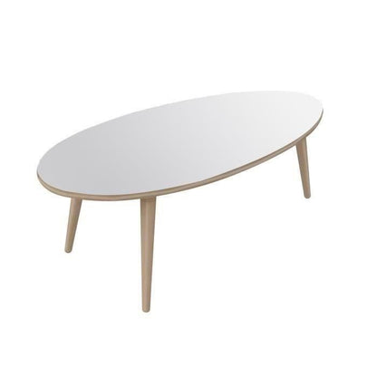 Table basse ovale style scandinave blanc brillant et bois, Narvik