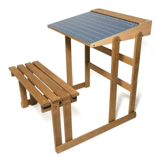 Bureau d’écolier en bois teinté chêne, hauteur 60 cm, Jeujura