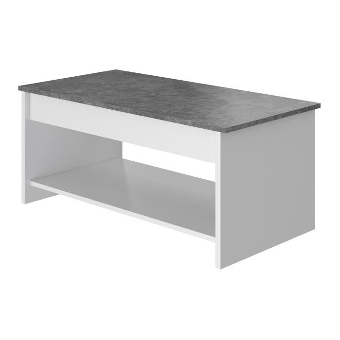 Table basse relevable blanc et gris, 50 cm, Happy