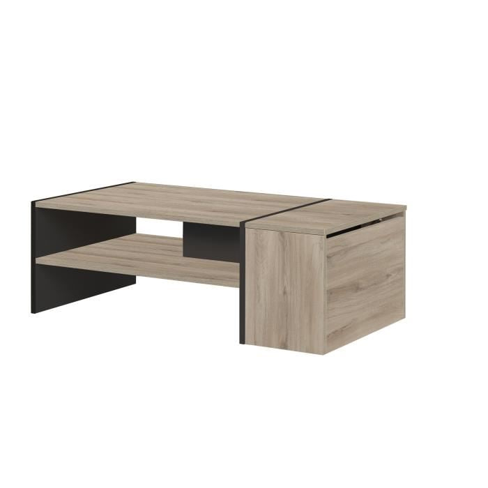 Table basse bar, style industriel, décor chêne noir, Yori - L110 cm