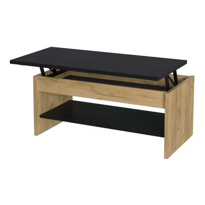 Table basse relevable décor chêne et noir, 100 cm, Happy