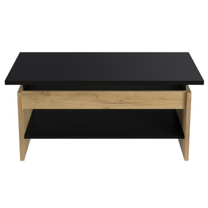 Table basse relevable décor chêne et noir, 100 cm, Happy