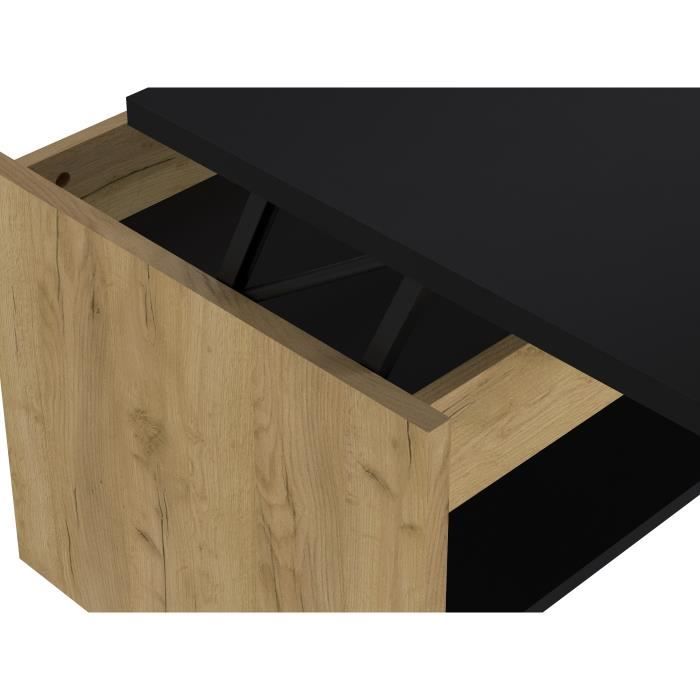 Table basse relevable décor chêne et noir, 100 cm, Happy