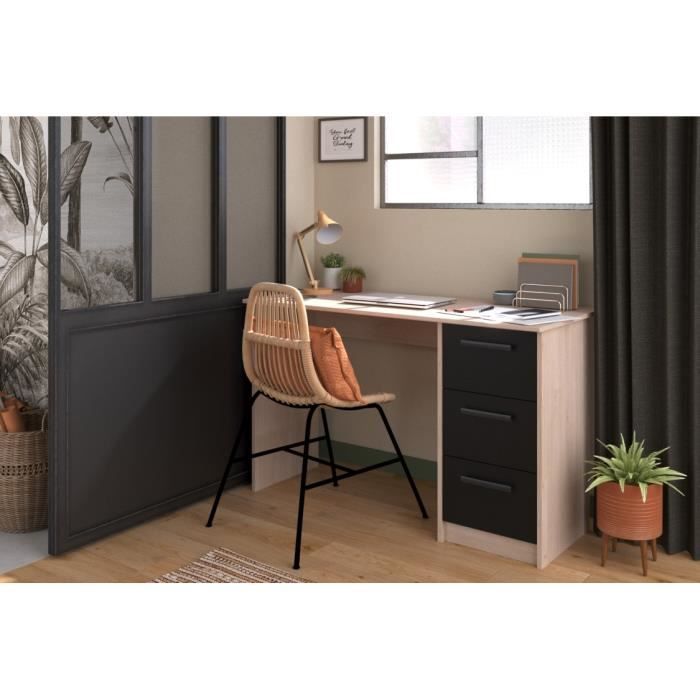 Bureau droit 3 tiroirs, décor chêne Brooklyn, 121 cm, Essentielle, Parisot