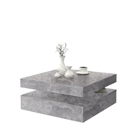 Table basse carrée pivotante décor béton gris clair, Coffee