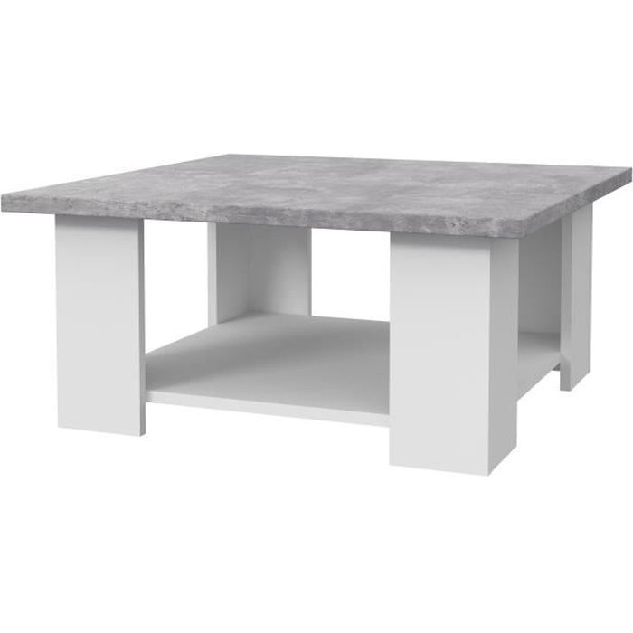 Table basse contemporaine blanc et béton clair, Pilvi, L67 cm