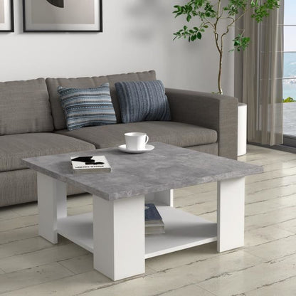 Table basse contemporaine blanc et béton clair, Pilvi, L67 cm