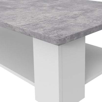 Table basse contemporaine blanc et béton clair, Pilvi, L67 cm