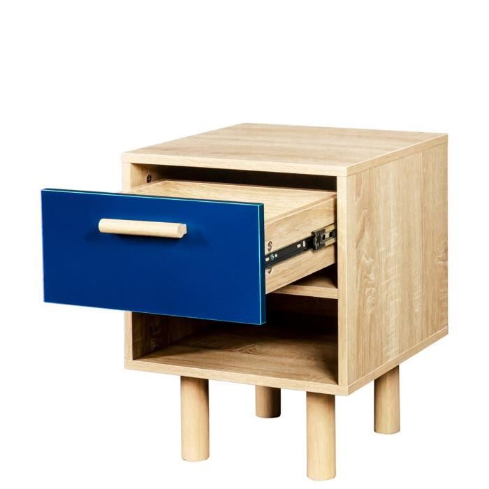 Table de chevet avec poignées, pieds en bois de pin bleu, Lila