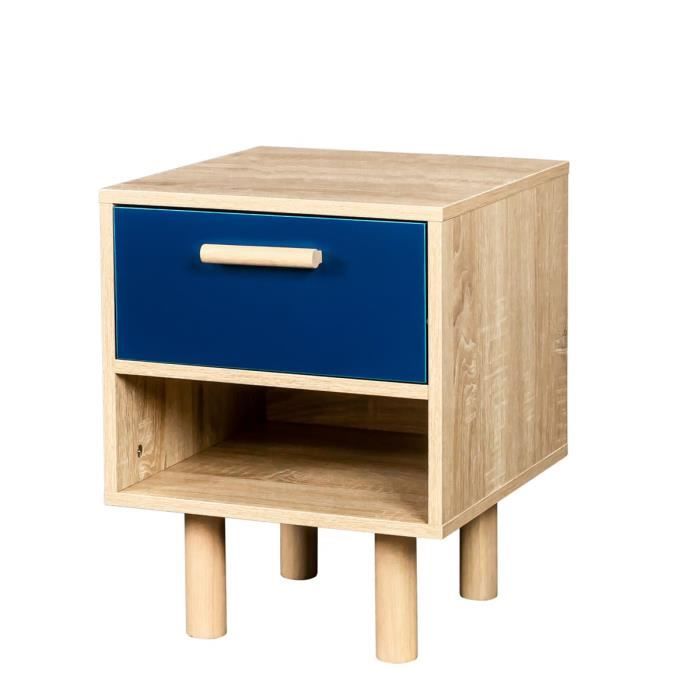 Table de chevet avec poignées, pieds en bois de pin bleu, Lila