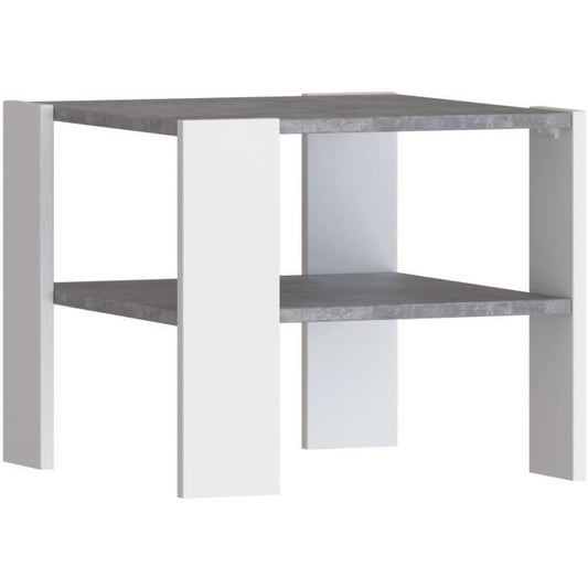 Table basse 2 plateaux blanc et béton clair, Pilvi, style contemporain, L55 cm