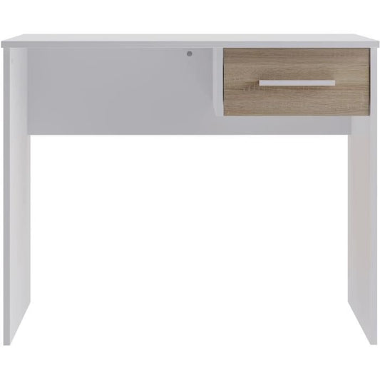 Bureau petit tiroir décor blanc et chêne L90 cm