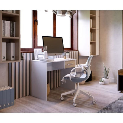 Bureau petit tiroir décor blanc et chêne L90 cm