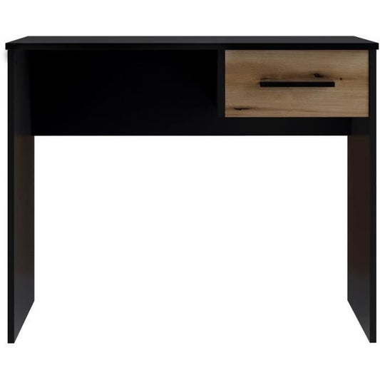 Bureau petit tiroir décor noir et chêne L90 cm